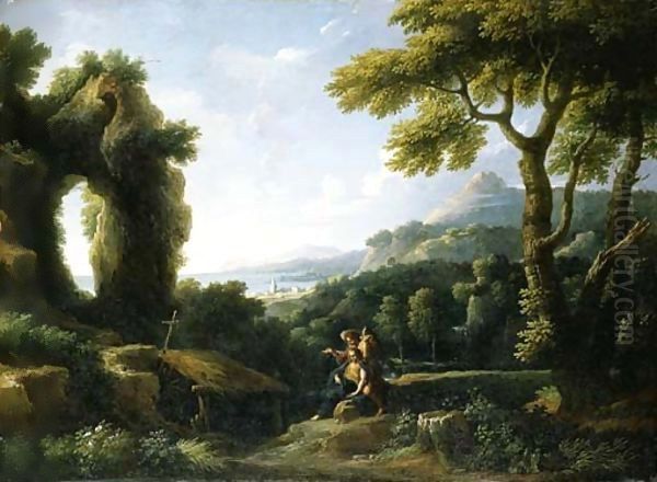 An Italianate coastal landscape with the Death of Saint Mary of Egypt Oil Painting by Jan Frans Van Bloemen (Orizzonte)