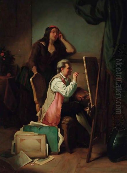 L'atelier du peintre Oil Painting by Jean Carolus