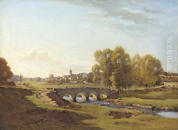 Pont sur la Soane a Monthureaux, Vosges Oil Painting by Jean Ferdinand Monchablon