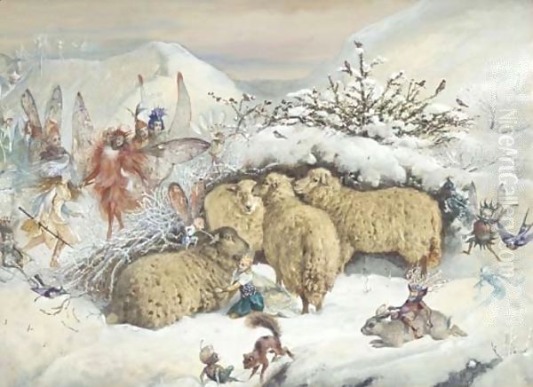 Fairies in the snow Oil Painting by John Anster Fitzgerald