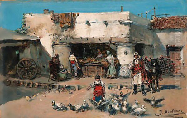 A Spanish market Stall Oil Painting by Jose Benlliure Y Gil