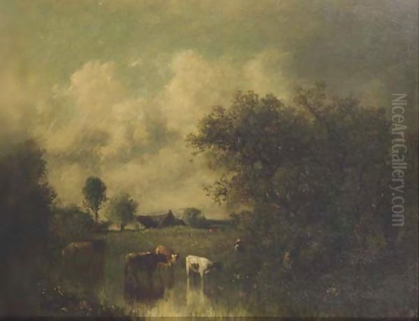 Vaches au bord de l'eau Oil Painting by Jules Dupre