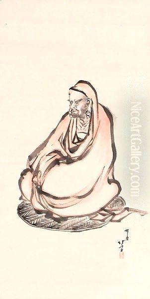 Bodhidharma Oil Painting by Katsushika Hokusai