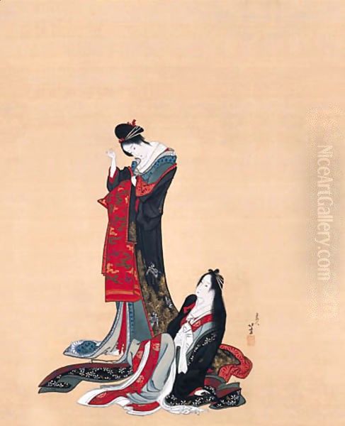 Two courtesans Oil Painting by Katsushika Hokusai