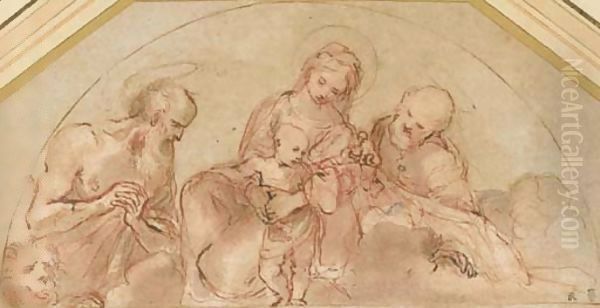 The Holy Family with Saint Jerome study for a lunette Oil Painting by Lodovico Carracci