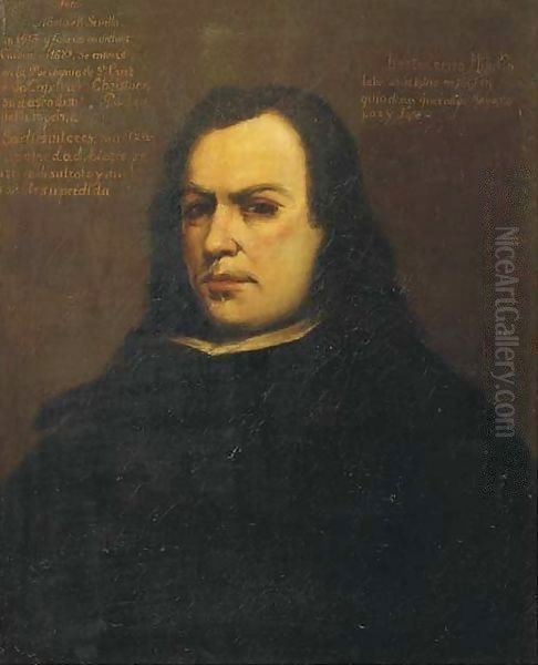 Portrait of the artist, half-length, in a black costume with a white collar Oil Painting by Bartolome Esteban Murillo