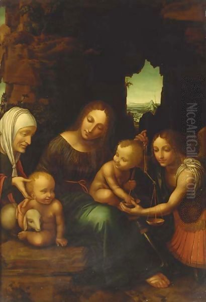 The Madonna and Child with the Infant Saint John the Baptist, Saint Elizabeth and the Archangel Michael Oil Painting by Bernardino Luini