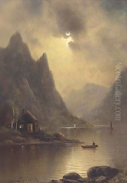 The moonlit departure Oil Painting by Nils Hans Christiansen