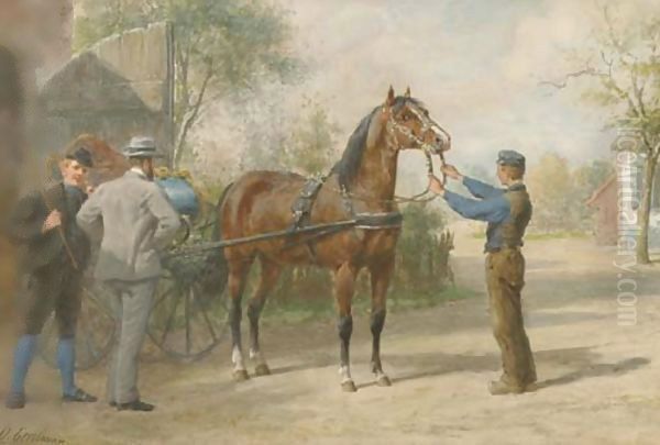 Preparing for a carriage ride Oil Painting by Otto Eerelman