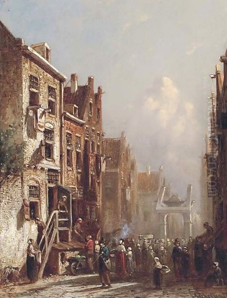 Een Gezigt in de Jodenbuurt the Jewish quarter, Amsterdam Oil Painting by Pieter Gerard Vertin