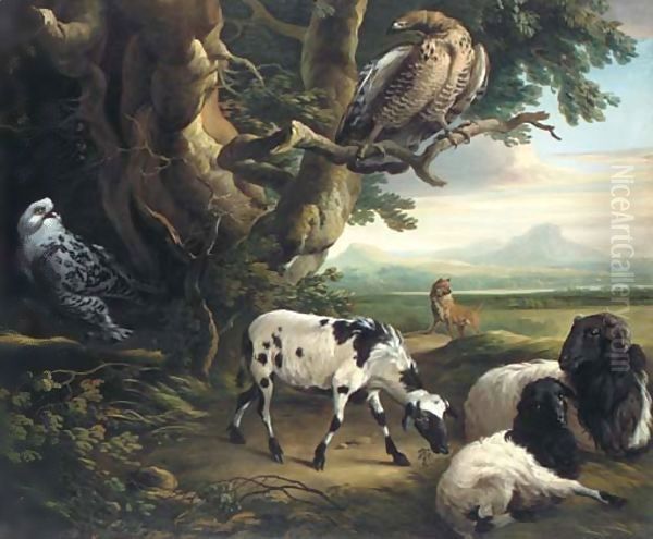 Birds of prey, goats and a wolf, in a landscape Oil Painting by Philip Reinagle