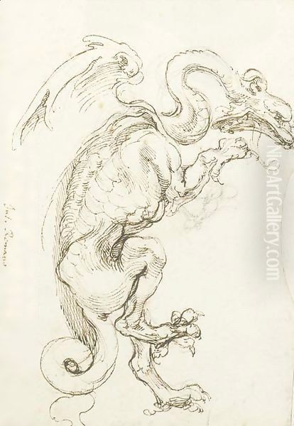 A standing dragon in profile to the right Oil Painting by Perino del Vaga (Pietro Bonaccors)