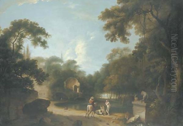 Figures in a landscape with ruins Oil Painting by Richard Wilson