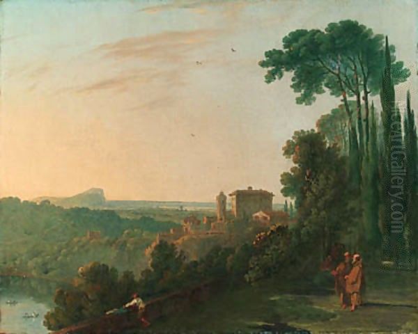 Lake Nemi, with two friars Oil Painting by Richard Wilson