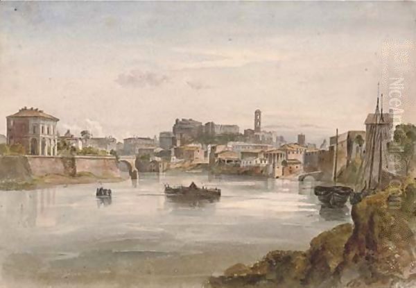 On the Tiber, Rome Oil Painting by Harriet Cheney