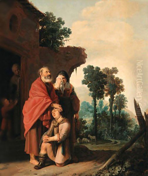 The Banishment of Hagar and Ishmael Oil Painting by Salomon de Bray