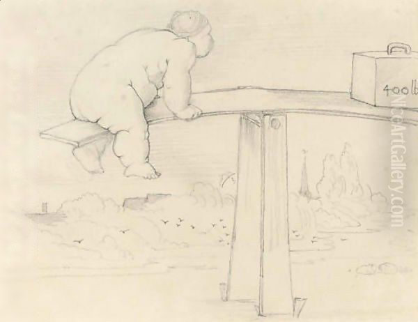 A large child on a see-saw Oil Painting by Sir Edward Coley Burne-Jones