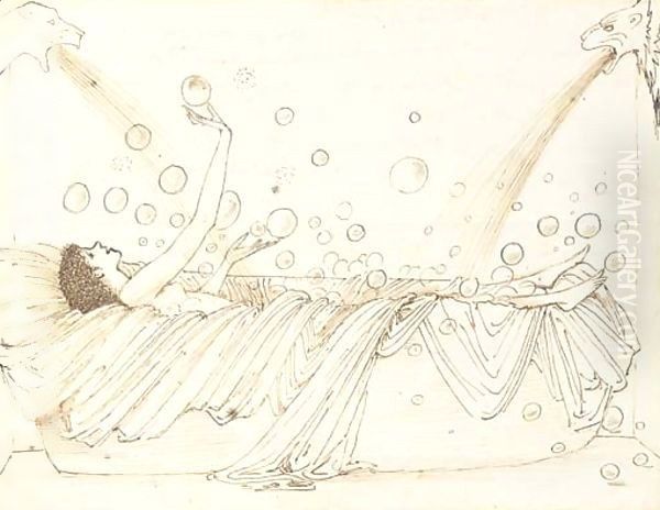 Caricature of May Gaskell in the bath Oil Painting by Sir Edward Coley Burne-Jones