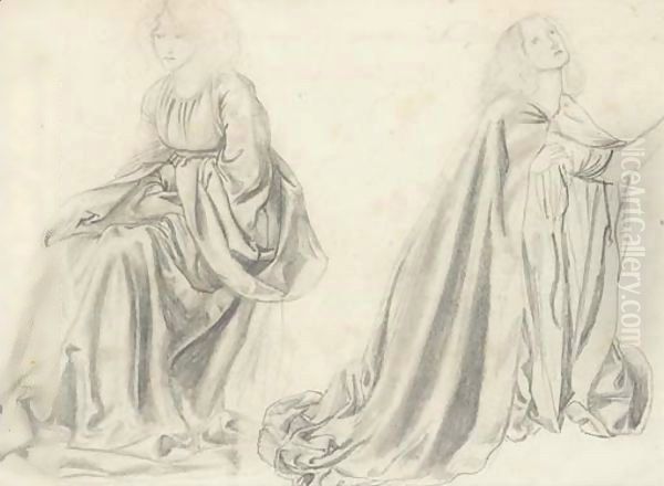 Studies of a woman seated and kneeling, possibly Fanny Cornforth Oil Painting by Sir Edward Coley Burne-Jones