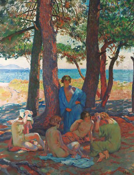 Les baigneuses sous les pins au bord de la mer Oil Painting by Theo van Rysselberghe