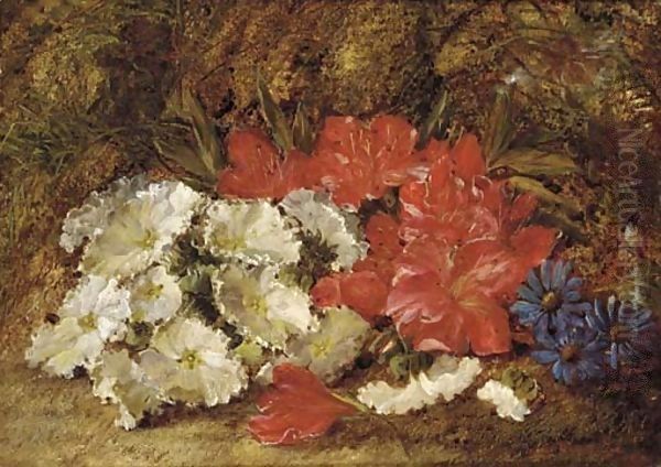 Spring flowers on a mossy bank Oil Painting by Vincent Clare