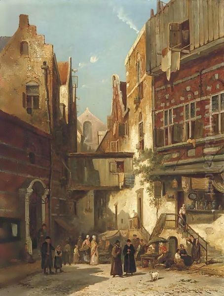 A street in the Jews Quarter, Amsterdam Oil Painting by William Raymond Dommersen