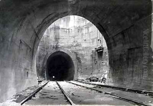 Great ventilating shaft, Kilsby Tunnel, Northamptonshire Oil Painting by John Cooke Bourne