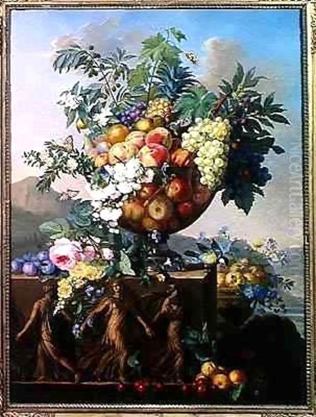 Coupe with Flowers and Fruit Oil Painting by Jean Francois Bony