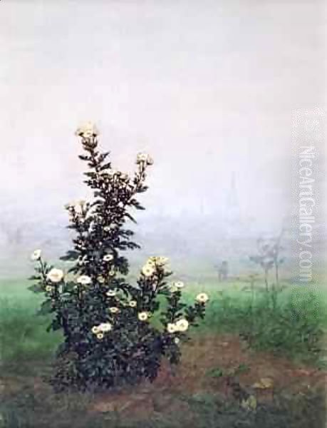 Flowering Chrysanthemum with Worker Oil Painting by Leon Bonvin