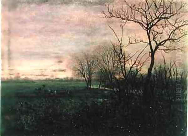 Ploughing at Dusk Oil Painting by Leon Bonvin