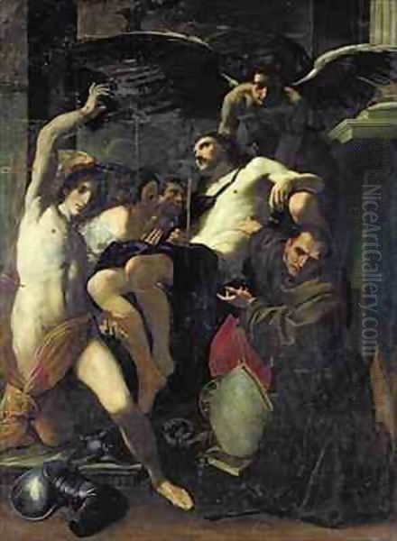 Christ Adored by Angels, St. Sebastian and St. Bonaventure Oil Painting by Carlo Bononi