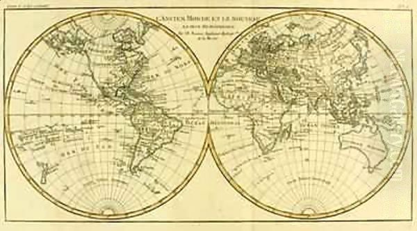 Map of the World in two Hemispheres Oil Painting by Charles Marie Rigobert Bonne