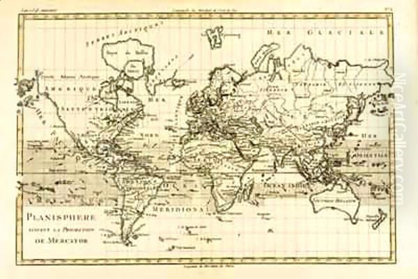 Map of the World using the Mercator Projection Oil Painting by Charles Marie Rigobert Bonne