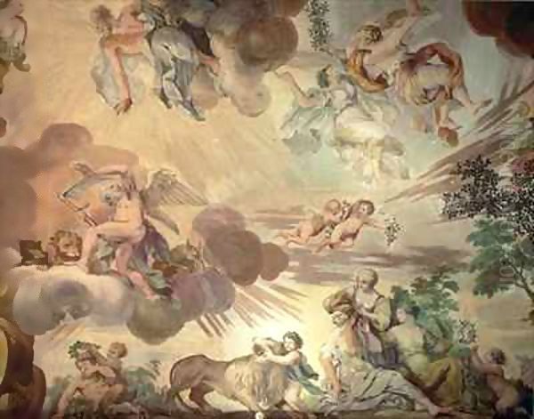 The Triumph of Peace Over War, detail of the heavens, from the ceiling of the main hall Oil Painting by Anton Agelo Bonifazi