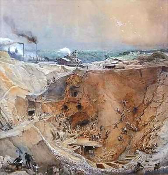 Opencast Mining at Vieille Montagne, Saone et Loire Oil Painting by Ignace Francois Bonhomme