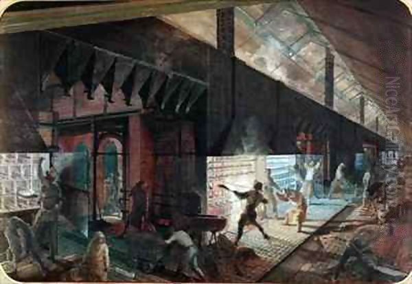 Zinc production at the Vieille Montagne factory, Saone-et-Loire Oil Painting by Ignace Francois Bonhomme