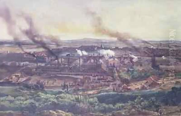 Factories at Le Creusot in 1848 Oil Painting by Ignace Francois Bonhomme