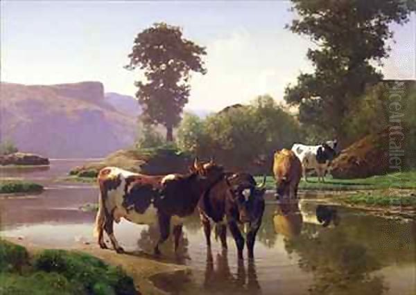 Cattle by a Lake Oil Painting by Auguste Bonheur