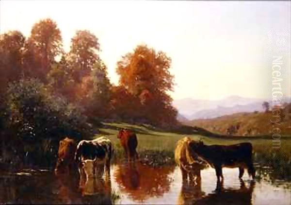 Cattle watering Oil Painting by Auguste Bonheur