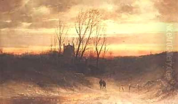 A wooded landscape at evening Oil Painting by Carl Bondel