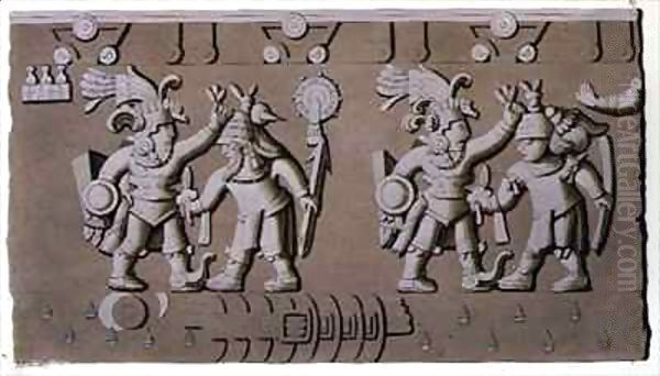 Bas Relief of Ancient Aztec Warriors Oil Painting by D.K. Bonatti