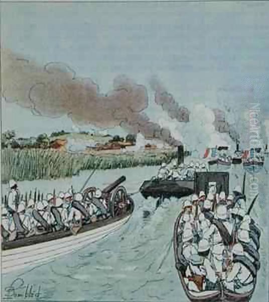 The flotilla attack on Marovoay, Madagascar Oil Painting by Louis Bombled