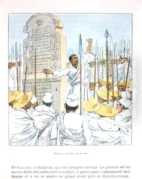 Sorcerers preaching revolt against France after the French occupation of Madagascar in 1895 Oil Painting by Louis Bombled