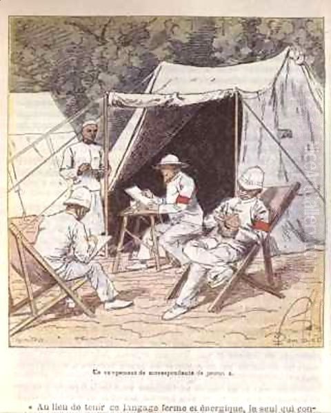 French war correspondents in Madagascar at the time of its annexation by France 1895-96 Oil Painting by Louis Bombled