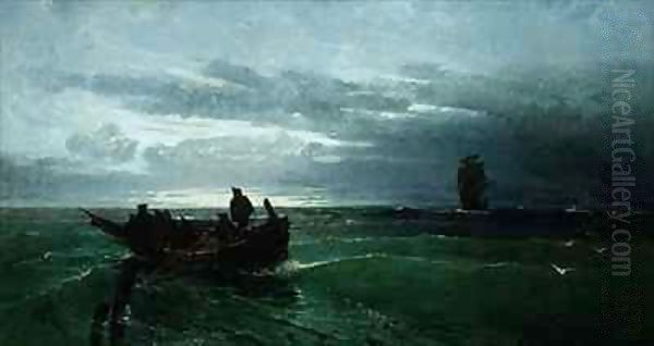 Figures in a rowing boat offshore Oil Painting by Konstantinos (or Constantin) Bolanachi