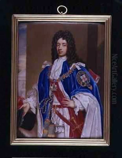 Portrait miniature of John Manners, 2nd Duke of Rutland (1676-1721) in Garter Robes Oil Painting by Charles Boit