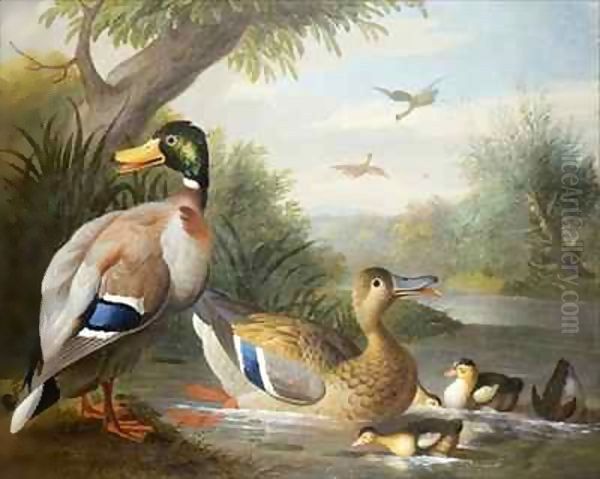 Ducks in a River Landscape Oil Painting by Giovanni Boggi