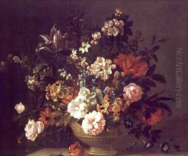 Roses, Tulips and other Flowers in an Urn on a Ledge Oil Painting by Giovanni Boggi