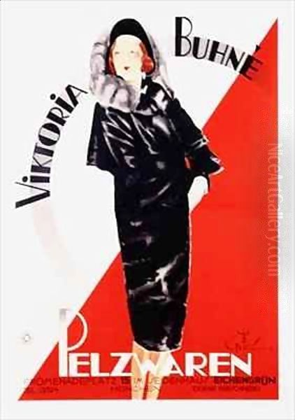 Poster advertising Viktoria Buhne Furs Oil Painting by E. Boehn