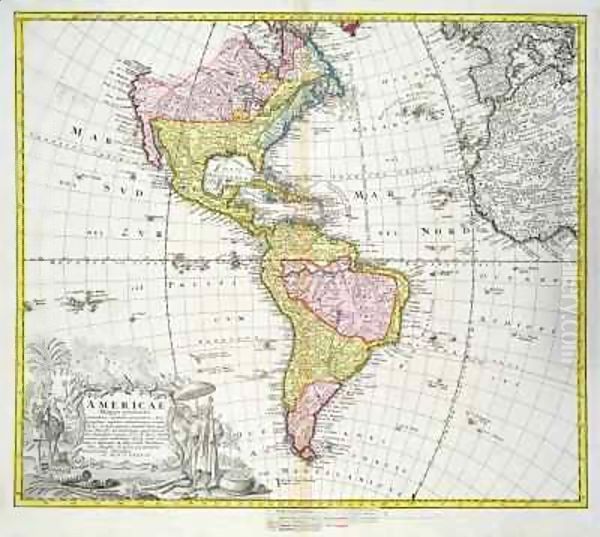 Map of the Americas Oil Painting by A. Gottlieb Boehm